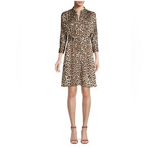 New Equipment Adalicia Leopard-Print A-Line Button-Front Dress Pockets Size 2